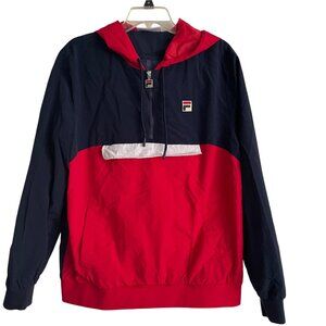 Fila Men's Athletic Windbreaker Jacket‎ Size L Blue Red Vintage Colorblock EUC